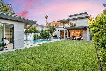 Exterior shot of a Modern New Construction Home in Los Angeles.