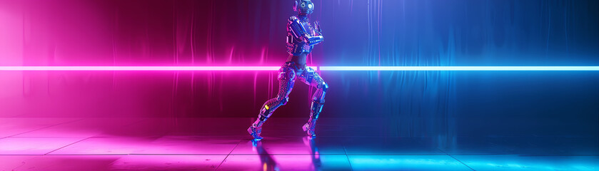 Capture the futuristic essence of abstract robotic dance through a digital medium