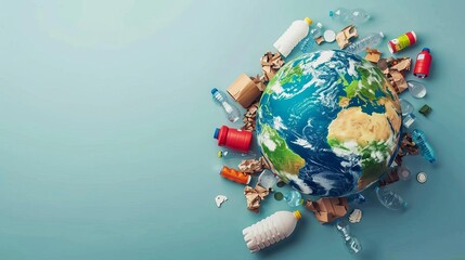 minimalist earth day illustration planet vs plastics concept environmental awareness