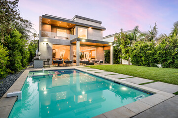 Exterior shot of a Modern New Construction Home in Los Angeles.