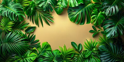 Tropical leaves on a beige background.