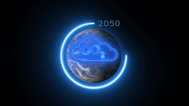 Net zero emissions by 2050 to change climate and net zero greenhouse gas emissions target. Sustainable development and green business concept. Animation of net zero icon on transparent background.