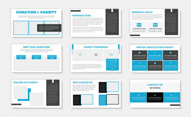 Charity powerpoint presentation design and Fundraising banner event Donation poster template vector
