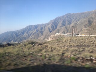 Beautiful daytime view of  King Fahd road in Sarawat mountains near Al Baha, Saudi Arabia.