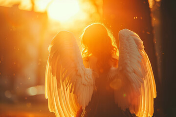 Earthbound Angels: Navigating the Trials of Human Existence. Bright angel in colorful radiance