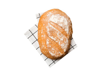 Fresh Homemade Whole Wheat Bread. bread on napkin isolated on white background, fresh bread top view - obrazy, fototapety, plakaty