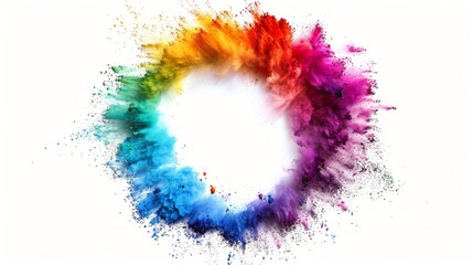 Circle of Colored Powder Sprinkles on White Background