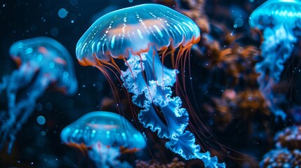 jellyfish underwater glows floating ocean sea