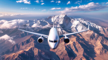 Plane flying over snow-capped mountains