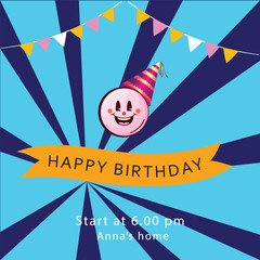 Fototapeta premium Birthday happy smile greeting card. Vector birthday