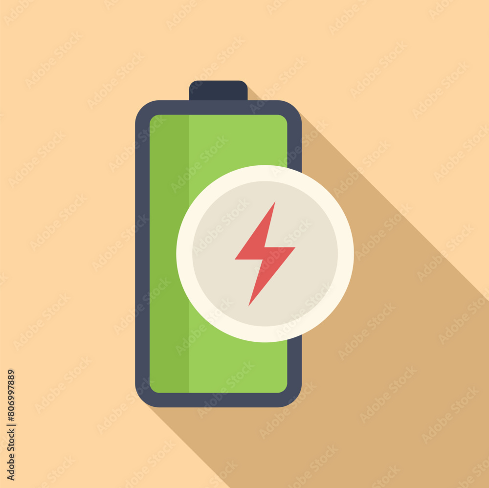 Poster Full battery charging icon flat vector. Volt strength. Full capacity