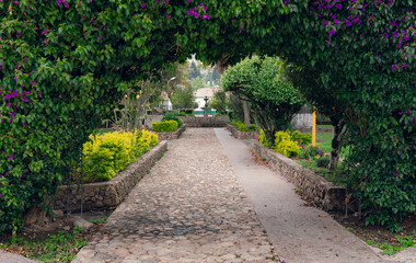 arch made of plants framing the central park of Iza - Boyaca