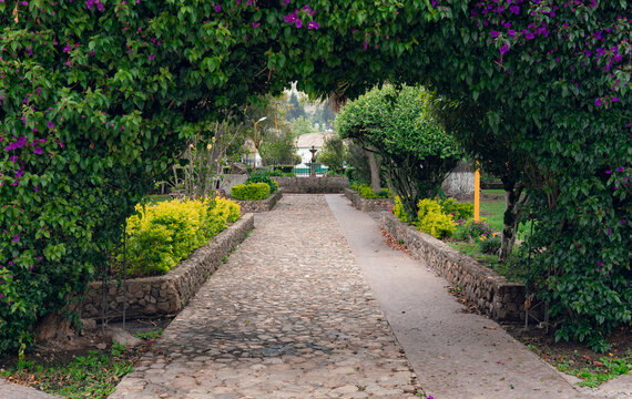 arch made of plants framing the central park of Iza - Boyaca