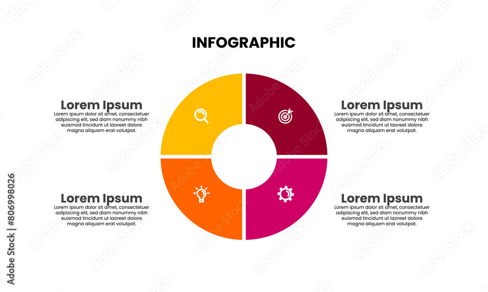 Poster circle infographic chart template with 4 option, step or sections. modern infographic element vector