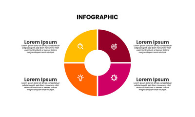 Circle Infographic chart template with 4 option, step or sections. Modern infographic element vector design