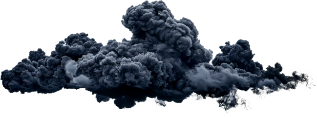 Dark cloud of dense smoke with blue hues cut out on transparent background