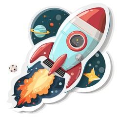 A cute sticker of Space Exploration, clipart, isolated on white background