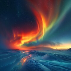 Stunning Northern Lights Over Snowy Landscape Illuminating Winter Night