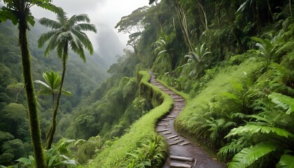 A rugged path winding through a lush green rainfor upscaled 6