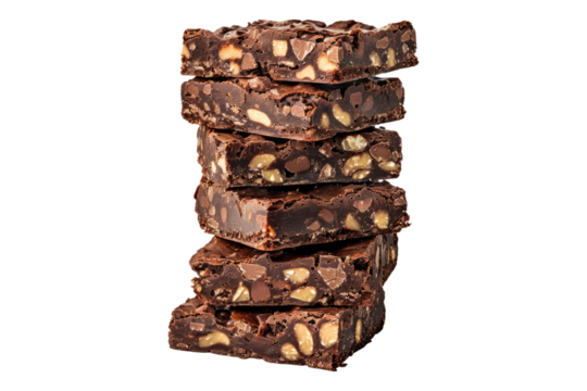 Stack of rocky road brownies isolated on transparent background