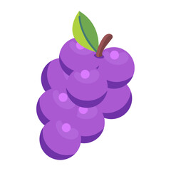Flat vector illustration of slot machine icon grost grapes. Ripe grapes, whole fresh, purple grapes, icon.