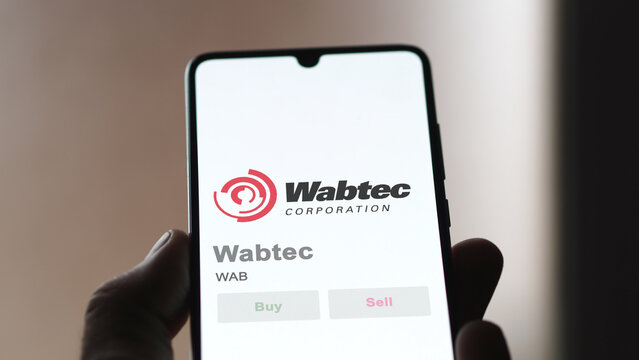April 09th 2024 , Pittsburgh, Pennsylvania. Close up on logo of Wabtec on the screen of an exchange. Wabtec price stocks, $WAB on a device.
