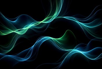 Blue and Green Glowing Waves on a Dark Background