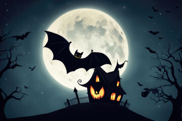 halloween night decorative with bat and moon background. seamless looping time-lapse virtual video animation background.