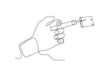 Single continuous line drawing of Hands and injecting drugs and wrapping illegal drugs. anti dryg day. Medical healthcare conceptual. National Pharmacist Day. Vector illustration

