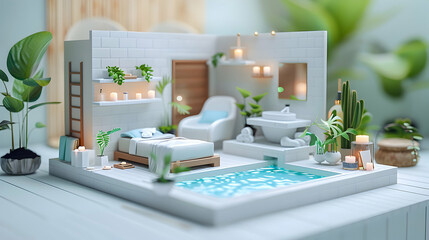 Mother s Day Bliss: Serene 3D Spa Scene with Pampering Massages, Facials, and Relaxation in Isometric View