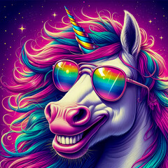 Digital art vibrant colorful unicorn