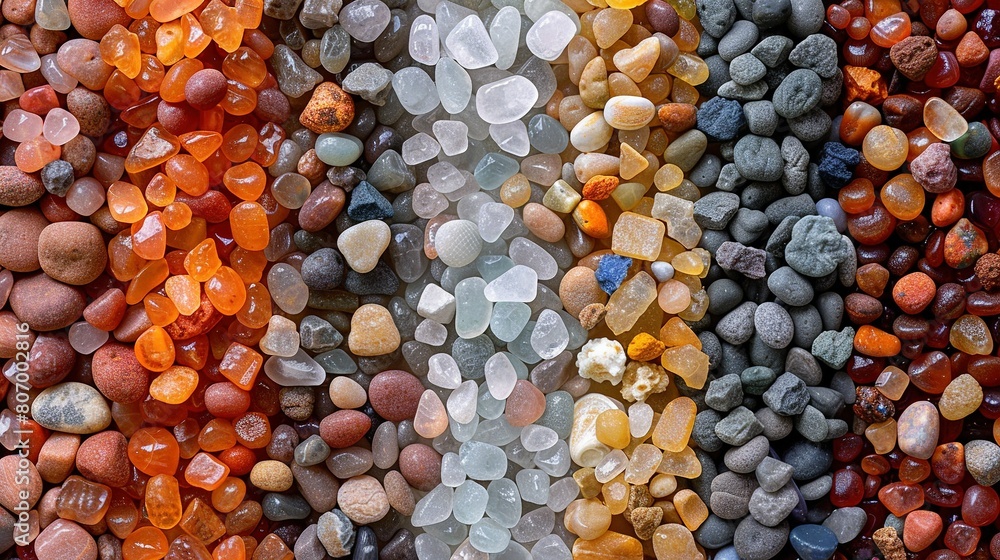 Poster a rainbow of colors appears on a collection of differently-sized and colored rocks