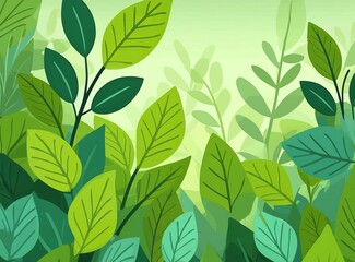 Illustration in simple flat style with copy space for text - background with plants and leaves