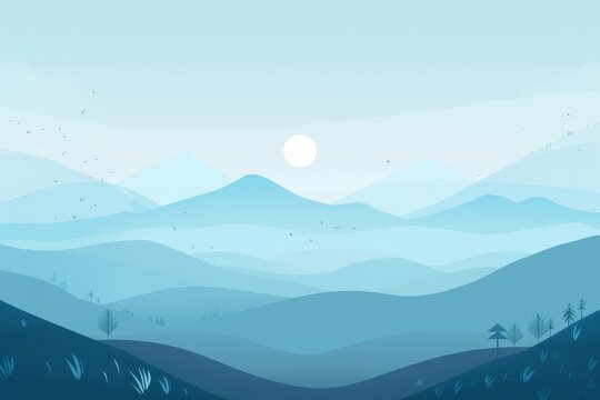 Minimalistic flat design landscape exudes simplicity and elegance, Sharpen banner template with copy space on center