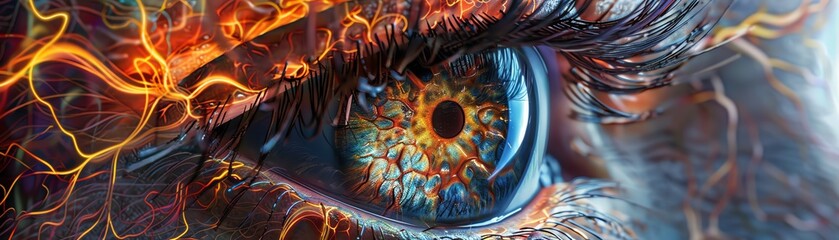 Enhance and upscale this image to show the intricate details of the eye and the surrounding area