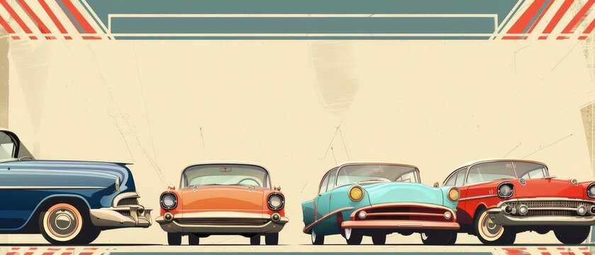 Organize a vintage car show using the Creative template of classic automobiles displayed against a backdrop of oldfashioned banners