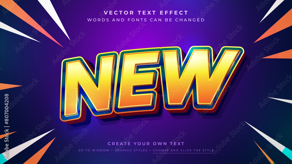 Poster vibrant 3d new text effect on a dynamic background, vector graphic styles