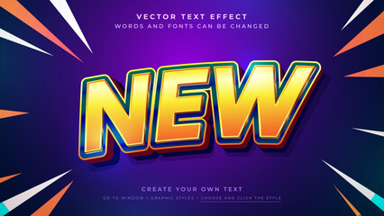 Vibrant 3D NEW text effect on a dynamic background, vector graphic styles