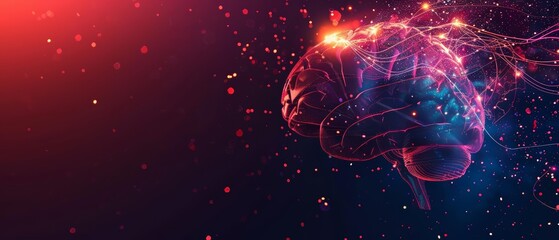 The abstract fusion of a human brain and AI depicts the future of neurology, Sharpen banner template with copy space on center