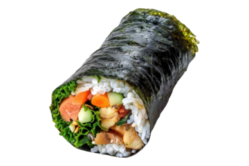 Sushi burrito filled with fresh fish isolated on transparent background