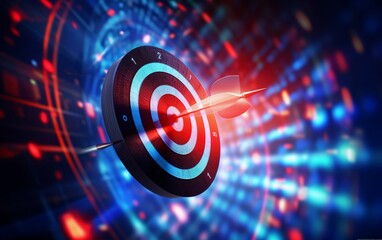 Fototapeta premium an abstract target background, where a dart pierces the bullseye, symbolizing success and the fulfillment of business goals.