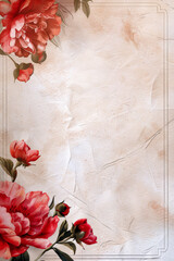 Obraz premium Vintage Botanical Illustration with Red Flowers on Aged Parchment Texture Background with copy space