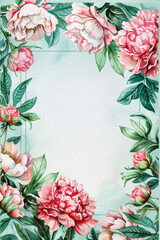 Fototapeta premium Elegant Vintage Floral Border with Textured Background and Pink Peonies. invitation card, copy space