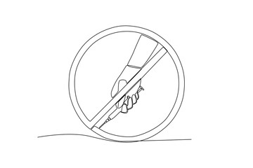 Single continuous line drawing of Symbol of prohibited use of drugs. anti dryg day. Medical healthcare conceptual. National Pharmacist Day. Vector illustration
