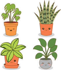 Set of 4 Cute Plants