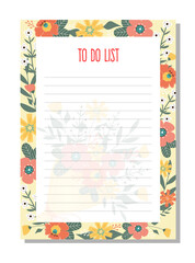 Planner, to do list, organizer with flowers, leaves.