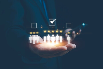 Customer care, care for employees, Customer Relationship Management, Businessman use tablet with global structure customer network technology, customer service,social media. digital marketing online.