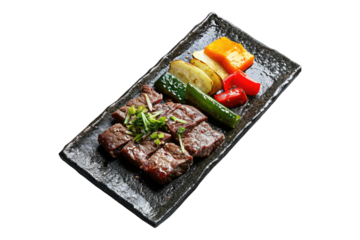 Teppanyaki grilled wagyu beef isolated on transparent background