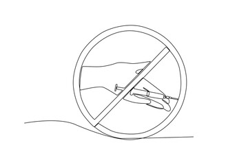 Single continuous line drawing of Symbol of prohibited use of drugs. anti dryg day. Medical healthcare conceptual. National Pharmacist Day. Vector illustration
