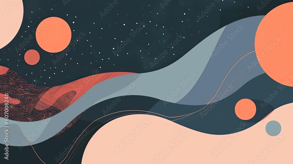 Poster clean and modern abstract composition with intergalactic shapes in the sky